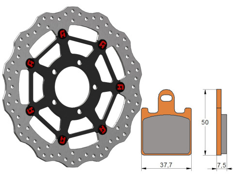 Accossato Elite Line Front Floating Brake Disc Kit for Motorcycles KAWASAKI ZZR, GTR, DK235 + Brake Pads AGPA107